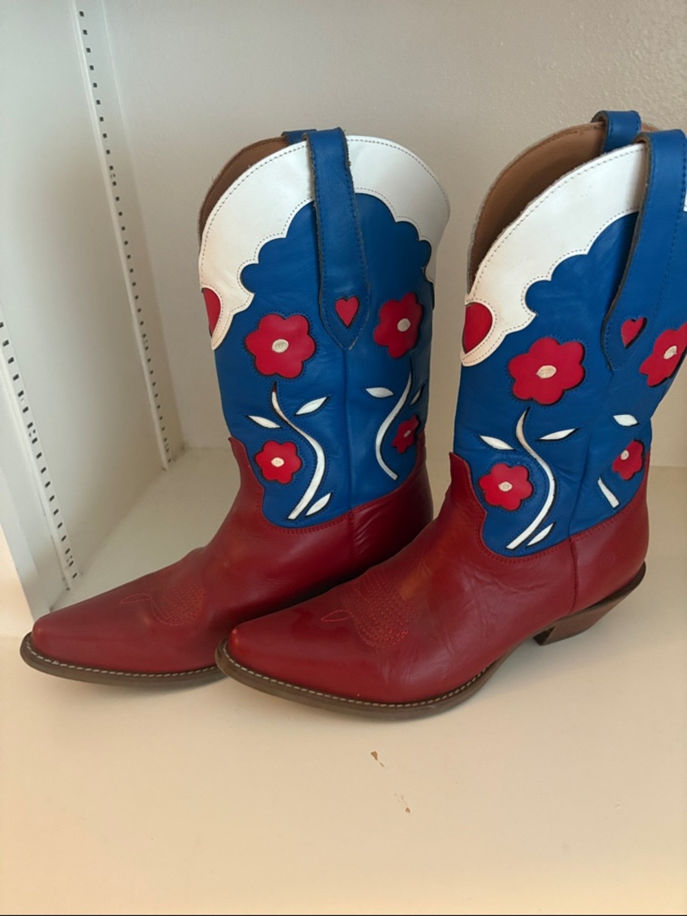 Women's Red, Blue & White Floral Cowboy Boots - Picture 2 of 5